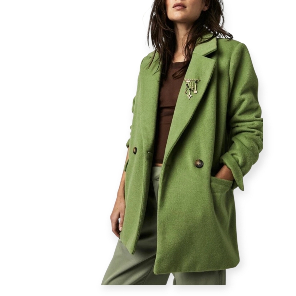 Free People Mari Solid Blazer Peacoat  Double Breasted Textured‎ Oversized Coat